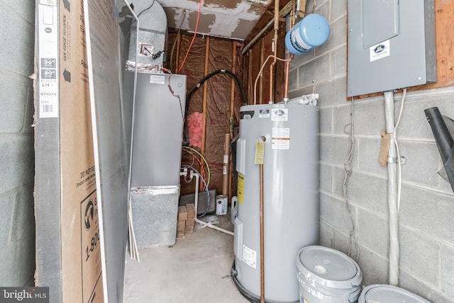 utilities featuring electric water heater and electric panel