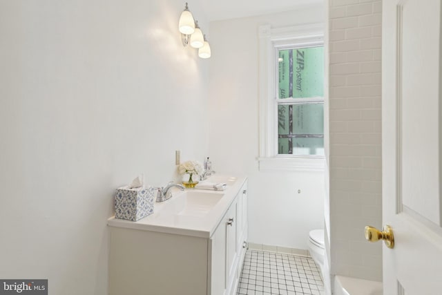 bathroom with tile patterned floors, toilet, and vanity