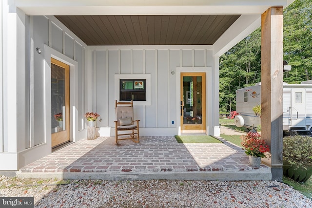 property entrance with a patio