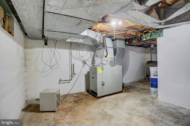 basement featuring heating unit