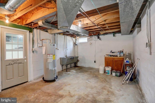 basement with electric water heater