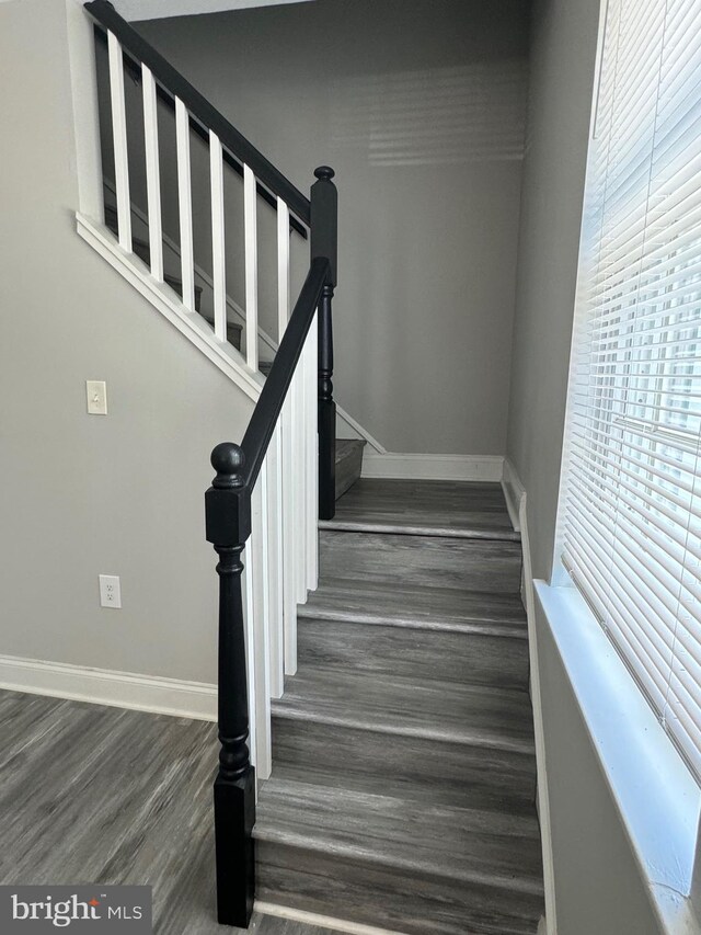 staircase featuring hardwood / wood-style floors