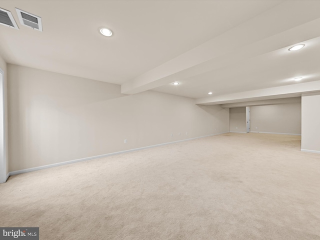 basement featuring carpet