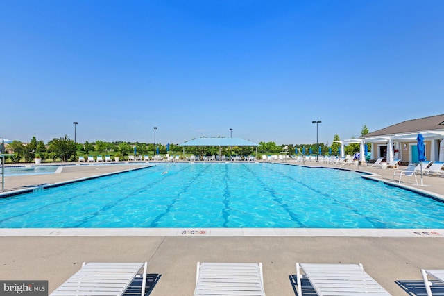 view of swimming pool with a patio