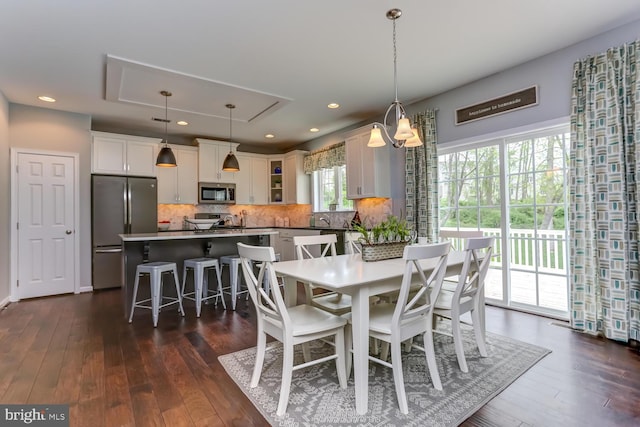 dining space featuring dark wood-type flooring