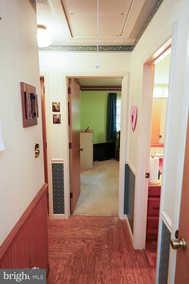 hallway with wood-type flooring