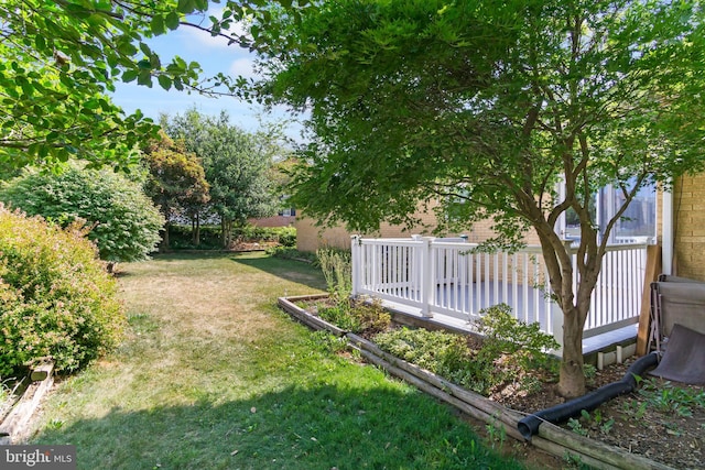 view of yard featuring a wooden deck