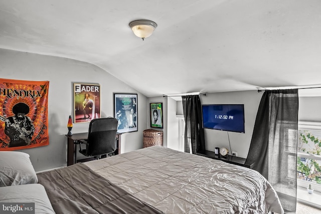 bedroom with lofted ceiling