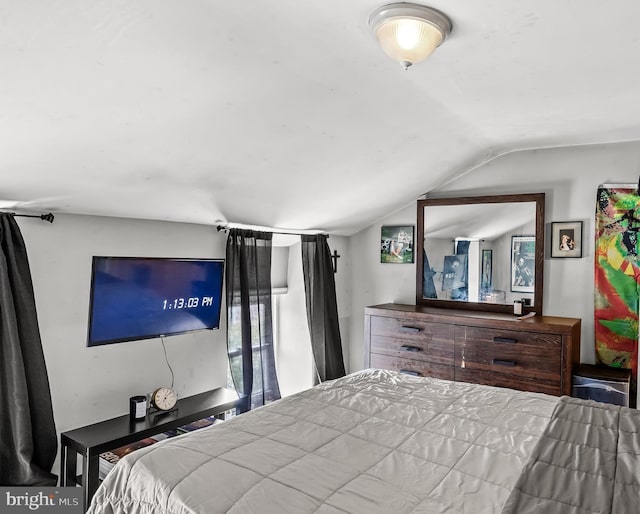 bedroom with lofted ceiling