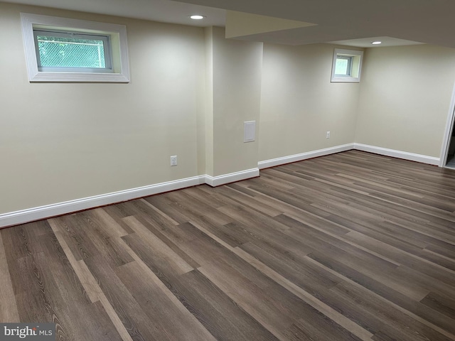 basement with hardwood / wood-style floors