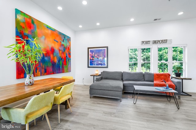 living room featuring light wood-type flooring