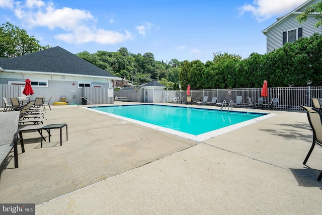 view of pool featuring a patio