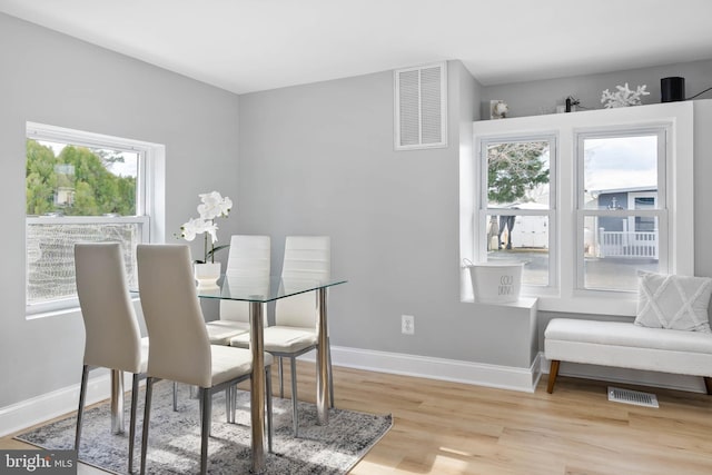 dining room featuring light hardwood / wood-style flooring and plenty of natural light