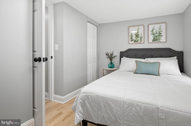 bedroom featuring hardwood / wood-style flooring and a closet