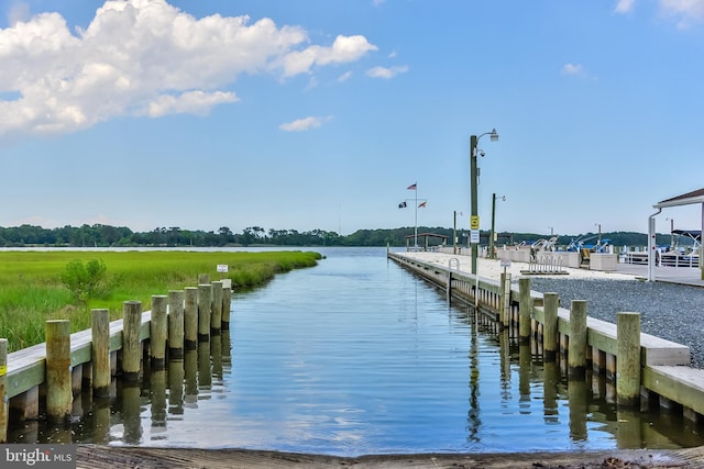 view of dock featuring a water view