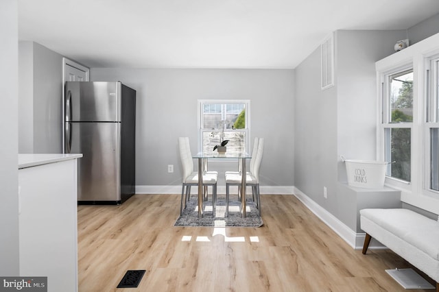 dining room featuring a healthy amount of sunlight and light wood-type flooring