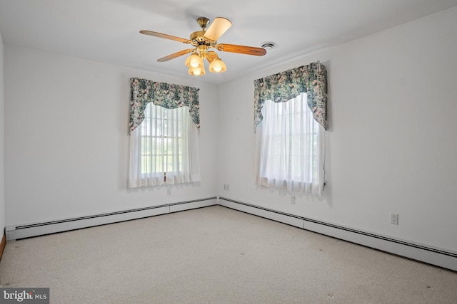 spare room with ceiling fan and a healthy amount of sunlight