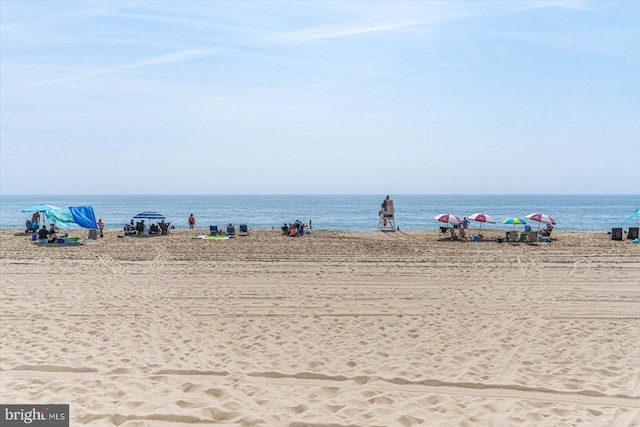 view of water feature featuring a beach view