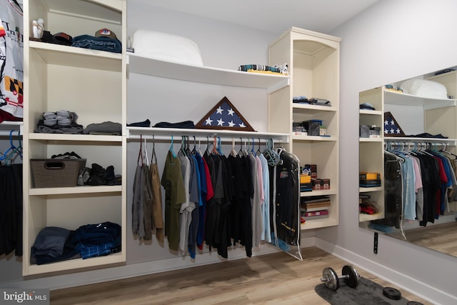 spacious closet with light hardwood / wood-style floors