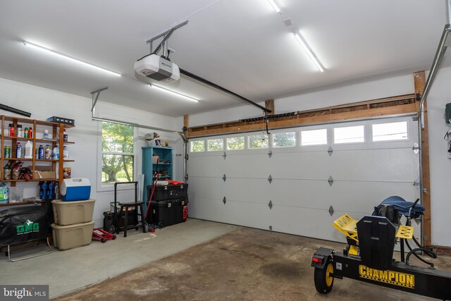 garage with a garage door opener