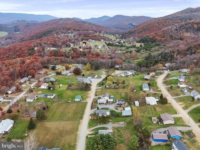 birds eye view of property featuring a mountain view