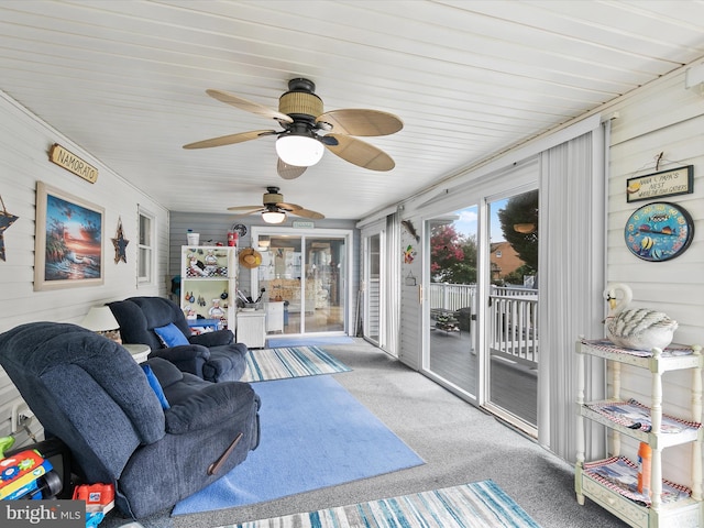 interior space featuring ceiling fan