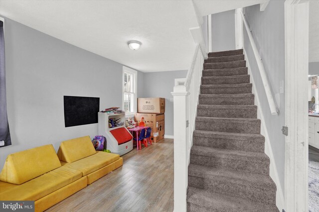 stairway featuring hardwood / wood-style floors
