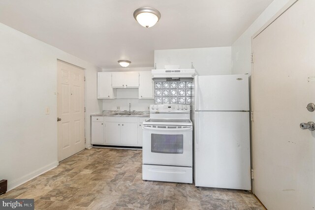 28 N 4th St, Steelton, PA 17113 - kitchen featuring sink, white appliances, and white cabinetry