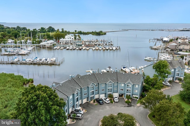 aerial view with a water view