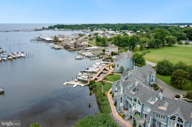 aerial view featuring a water view