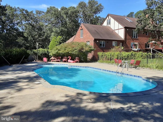 view of swimming pool featuring a patio area