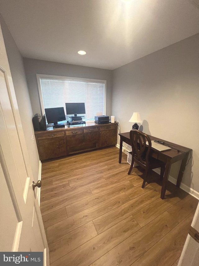 office area featuring light hardwood / wood-style flooring