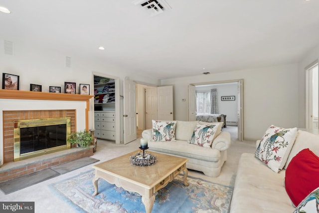 living room with a fireplace