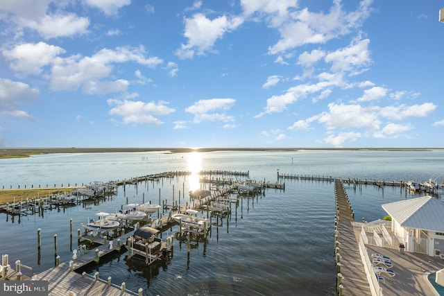 view of dock with a water view