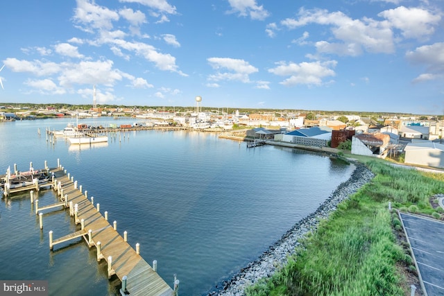 property view of water with a dock