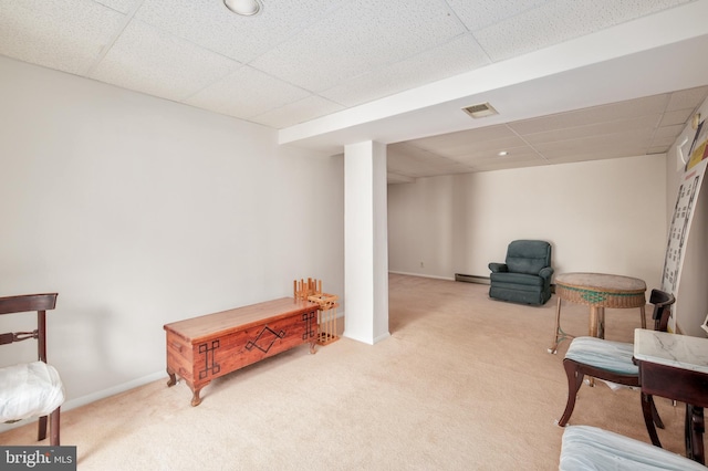 10712 Freds Oak Ct, Burke, VA 22015 - sitting room with a paneled ceiling, carpet floors, baseboards, and a baseboard radiator