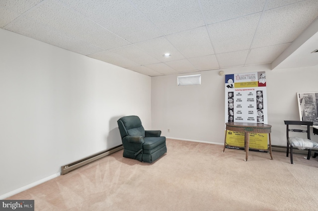 10712 Freds Oak Ct, Burke, VA 22015 - sitting room featuring a baseboard heating unit, carpet, a drop ceiling, baseboards, and recessed lighting