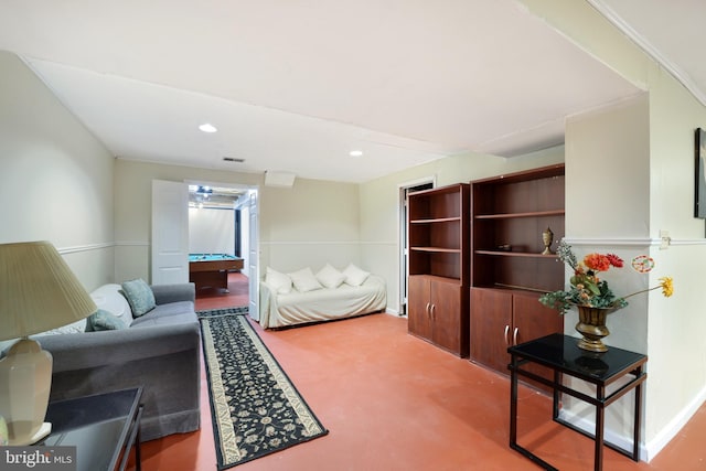 living room with pool table