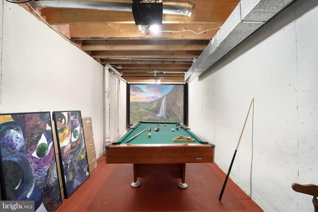 recreation room with concrete floors and billiards