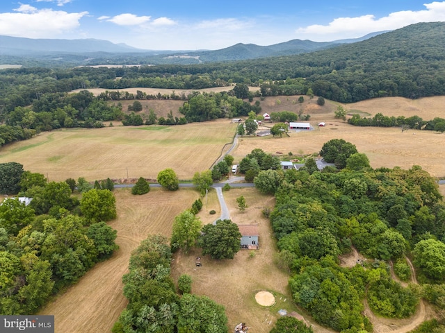 birds eye view of property with a rural view and a mountain view