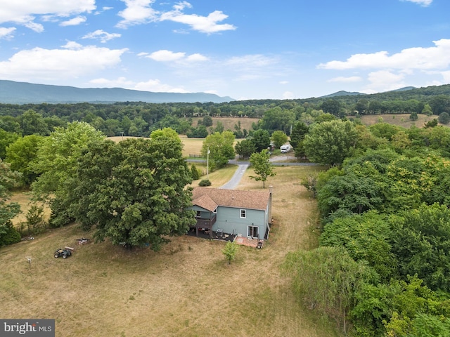 drone / aerial view featuring a mountain view