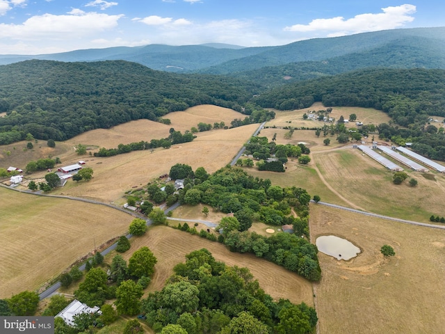 bird's eye view with a mountain view and a rural view