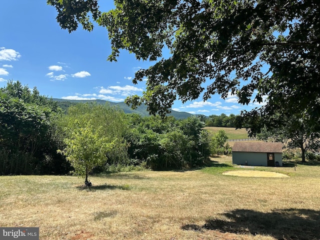 view of yard with a rural view and a mountain view