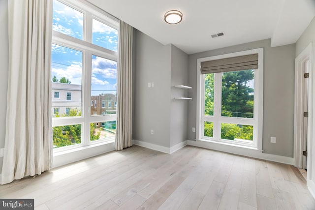 empty room with light wood-type flooring and plenty of natural light