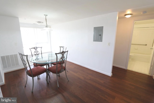 dining room featuring dark wood-type flooring and electric panel