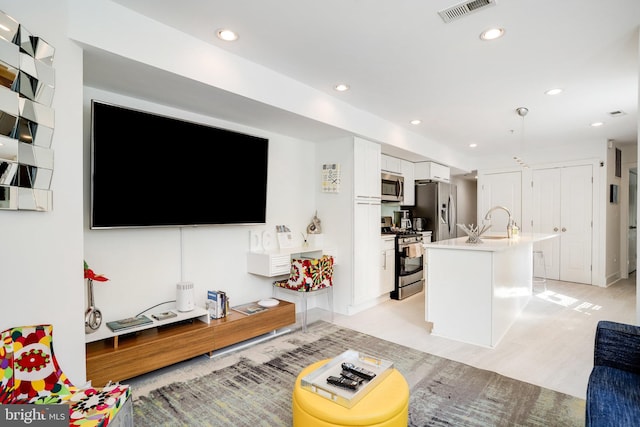 living room featuring sink