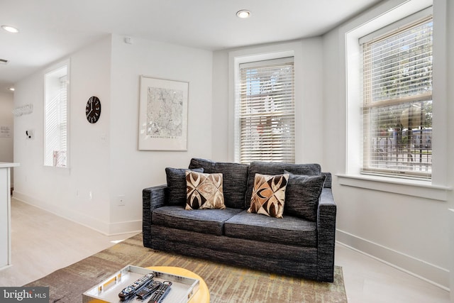 living room with light hardwood / wood-style flooring