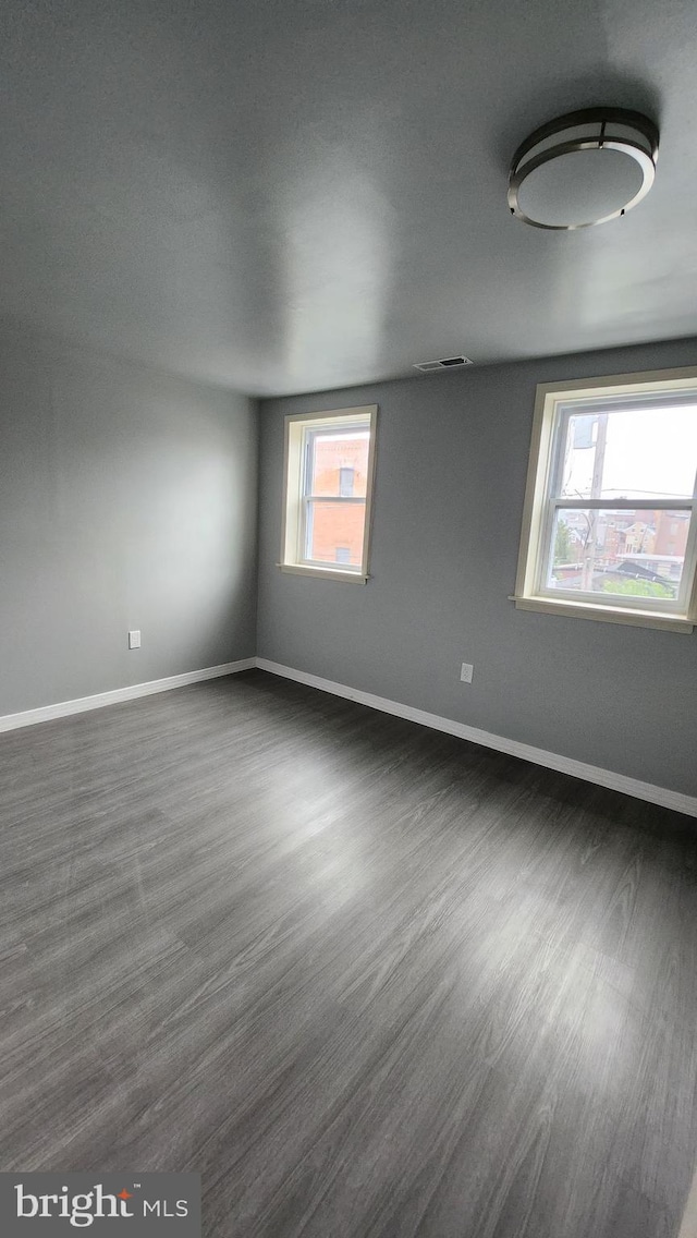 spare room featuring dark hardwood / wood-style floors and a healthy amount of sunlight