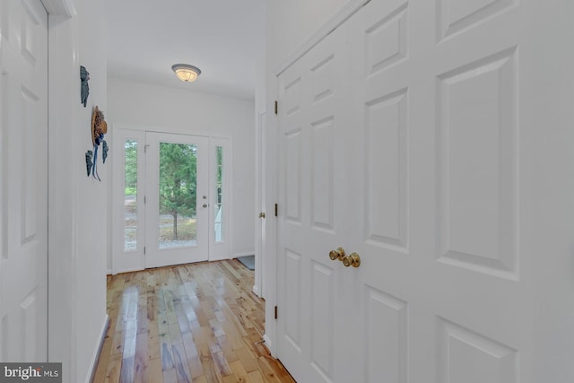 doorway with light wood-type flooring