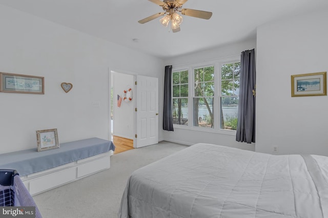 bedroom with carpet floors and ceiling fan